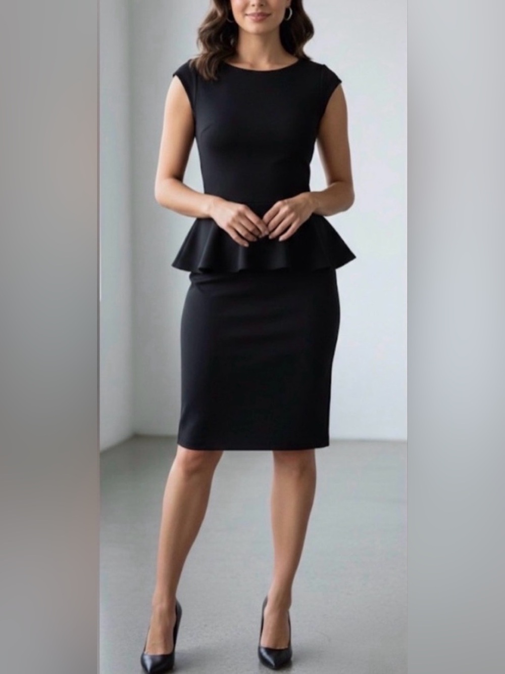 Alice + Olivia Employed Peplum Cap Sleeve Black Mini Dress Size 2